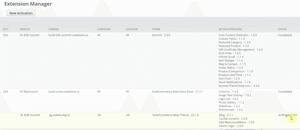 Extension Manager showing the Status in Progress.