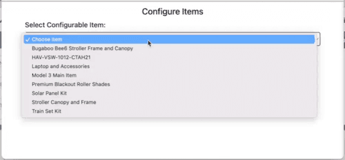 Configure Items drop box with Choose Item button.