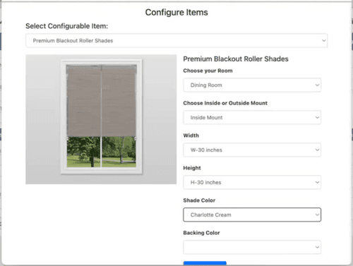 Configure Items page with further configuration details.