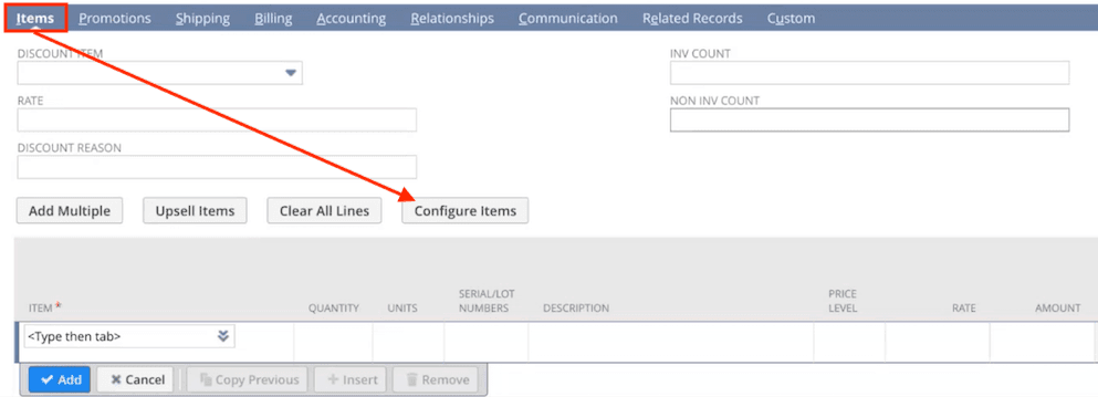Configuration Items page with an arrow pointing to the relevant button.