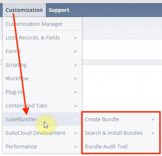 NetSuite navigation customization suitebundler path.