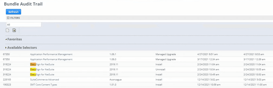 NetSuite Bundle Audit Trail