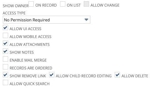 Configuration page showing how to allow child record editing.