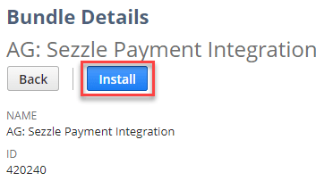 Bundle Details popup page with the Install button highlighted in red.