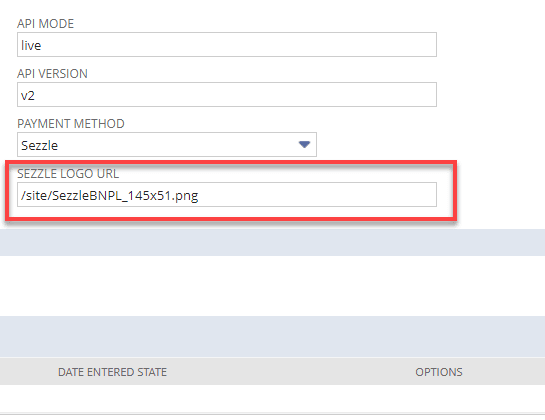 Sezzle Logo URL value highlighted.