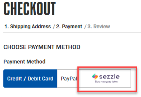 Checkout page with the Sezzle button highlighted.