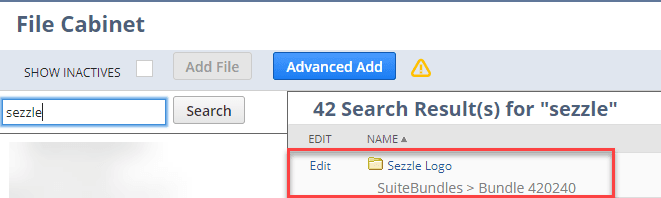 File Cabinet page with the Sezzle Logo folder highlighted.