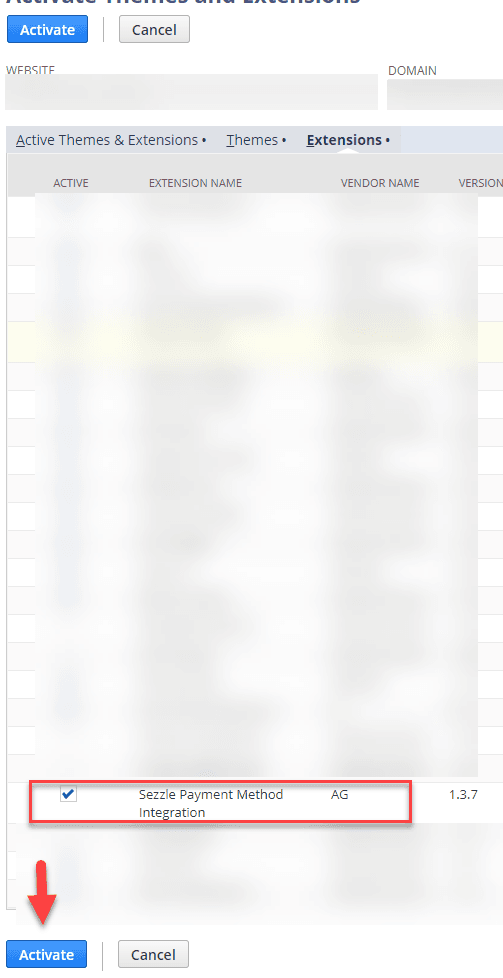 Activate Extension page with the Activate button indicated.