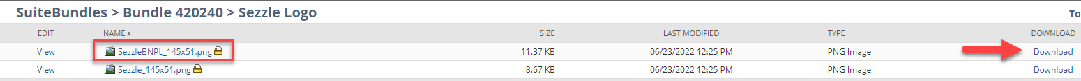 Sezzle Logo field and directions for how to download.
