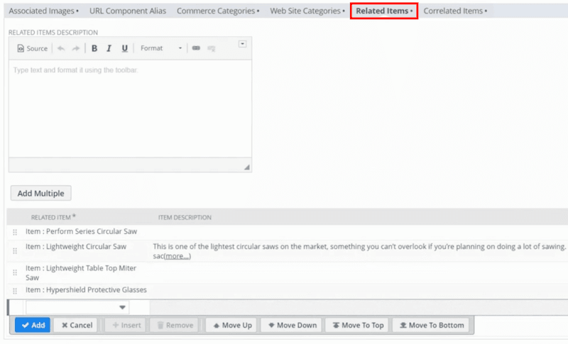 NetSuite inventory page with Related Items tab highlighted.
