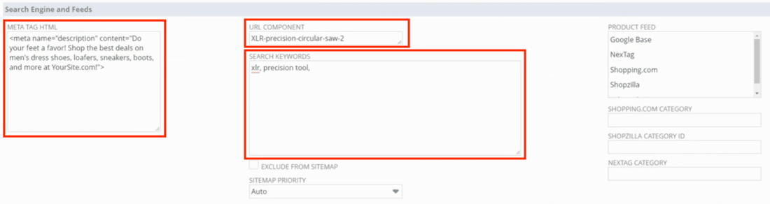 Search engine fields highlighted on a page.