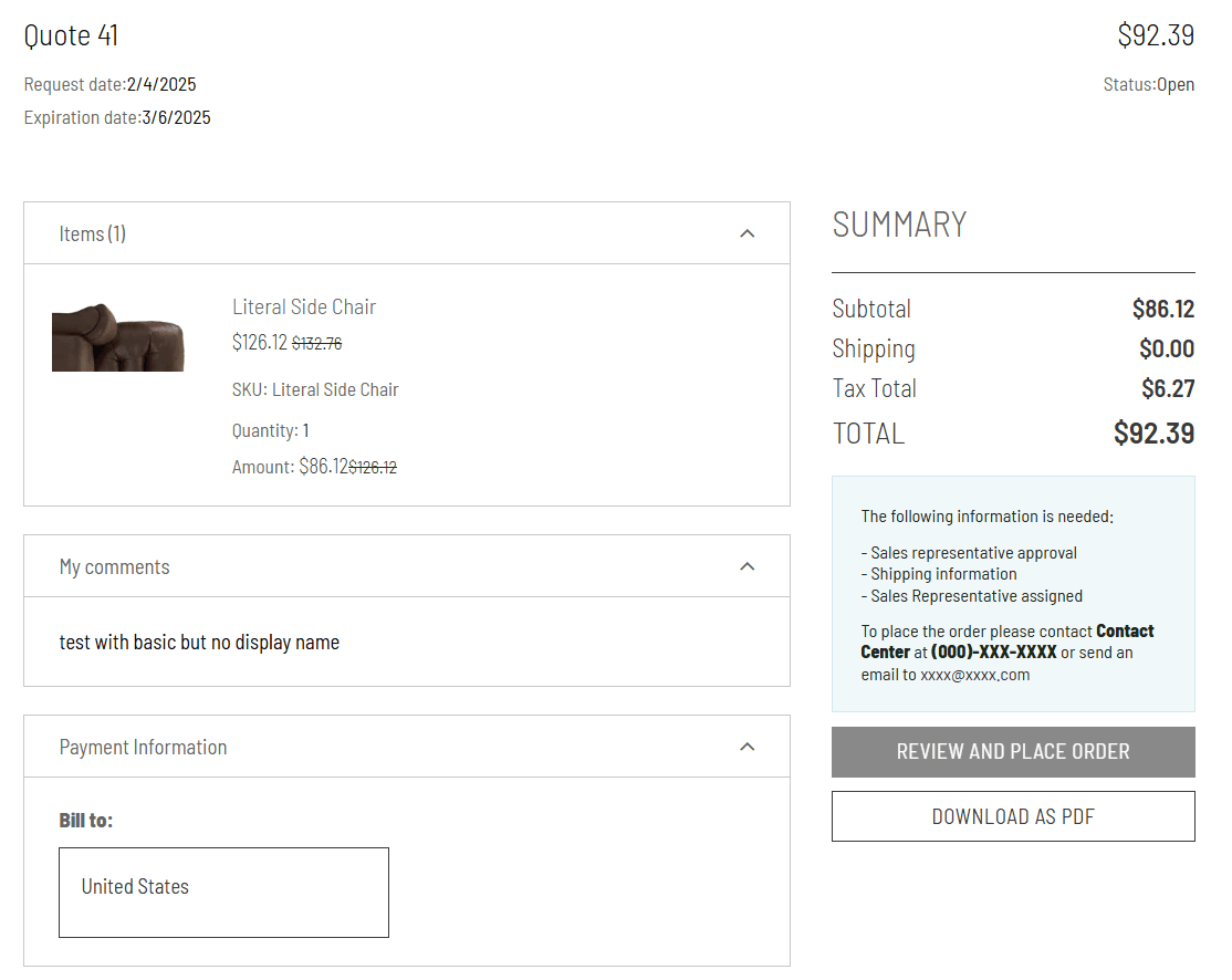 SuiteCommerce quote page with promo applied.