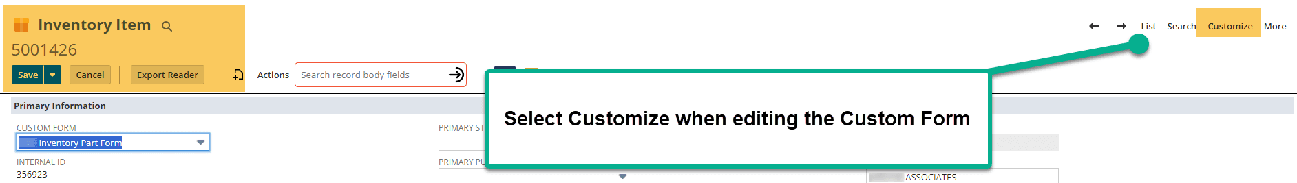 Customize NetSuite Inventory Item Form
