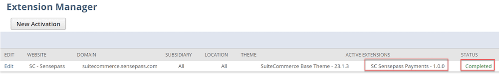 Extension Manager Sensepass Payments Status Complete