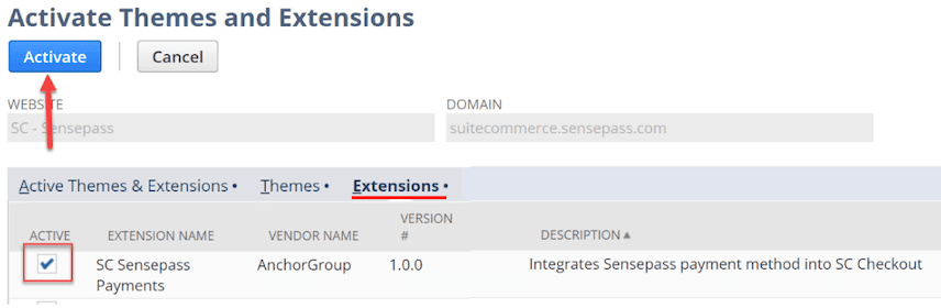 Activate Themes Extensions Sensepass Payments
