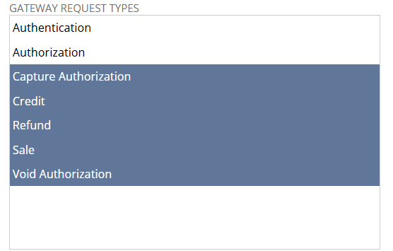 NetSuite Gateway Request Types Multi Select Field