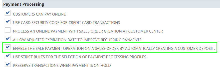 NetSuite Payment Processing Enable Sale Payment Operation on SO by Au