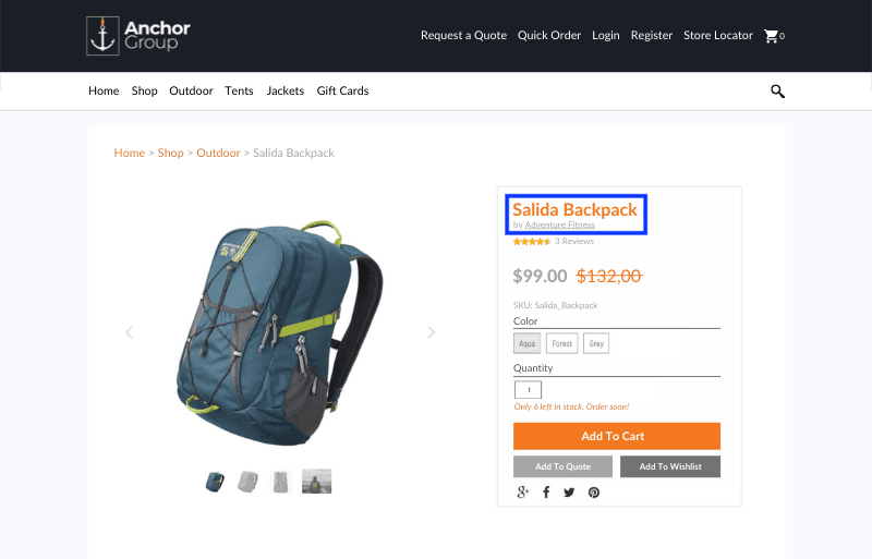 SuiteCommerce PDP Product Name Brand Name