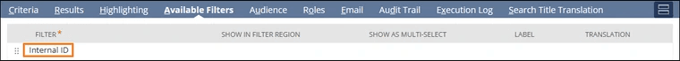 Available filters internal ID highlighted in red.