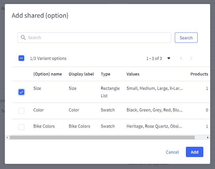 Add Shared BigCommerce Item Option