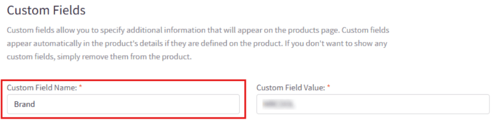 BigCommerce Custom Fields Field Name