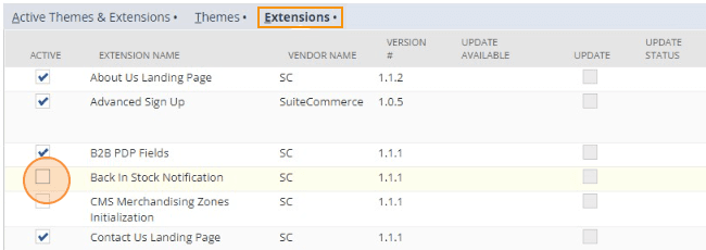 NetSuite Extensions Tab Stock Notifications
