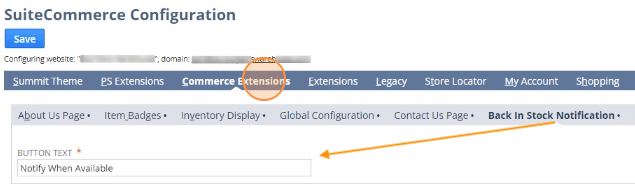 SuiteCommerce Configuration Commerce Extensions Back in Stock Notification