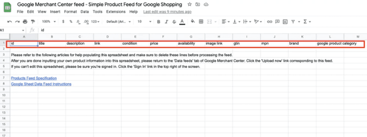 Google Merchant Center Feed Template