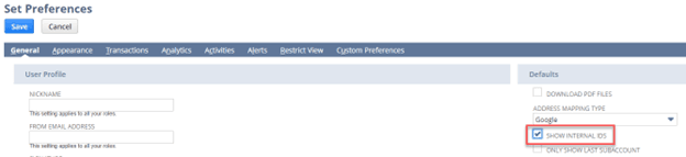 Show Internal ID in Set Preferences