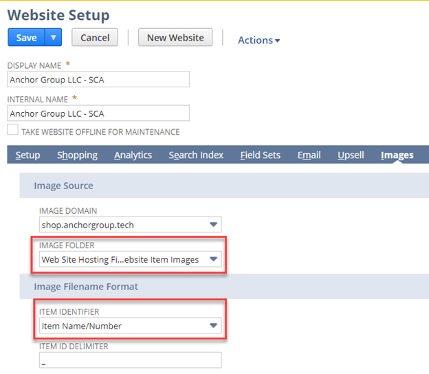 Images in Website Setup