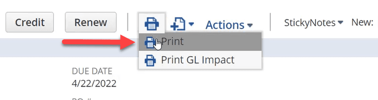 Screenshot of the Print button indicated.
