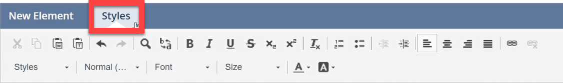 A screenshot of the Styles menu.