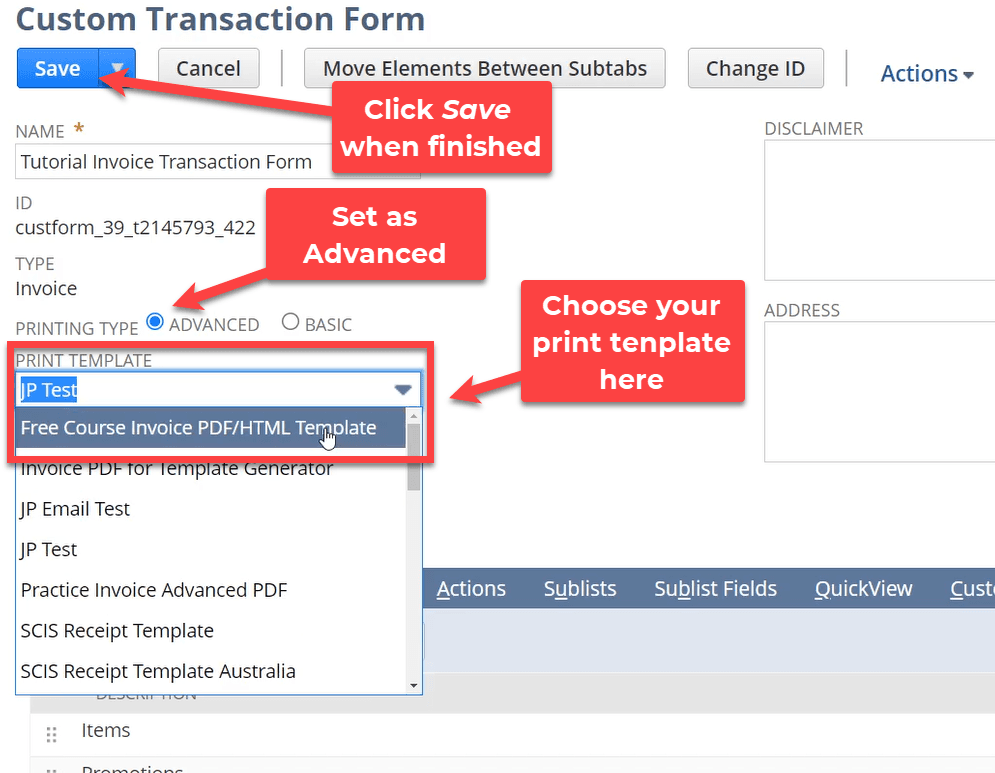 Custom Form Settings page.