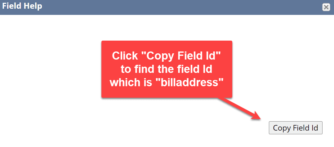 Screenshot showing instructions to click the Copy Field ID button.
