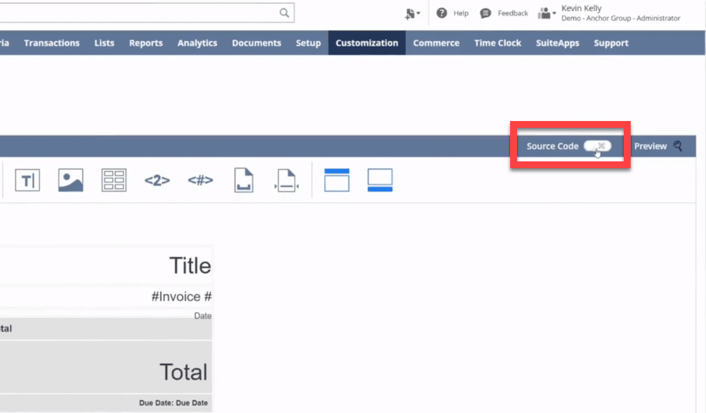 Source code toggle button highlighted on the screen.