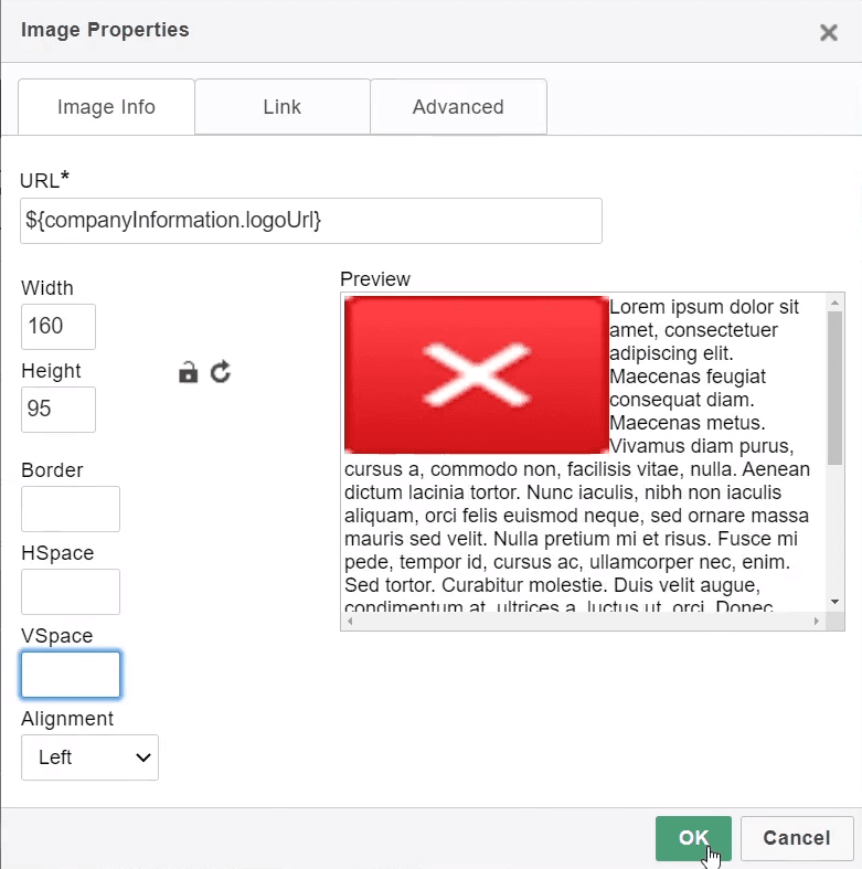Screenshot of a preview and error message.