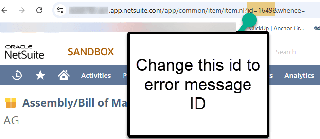 NetSuite ID error message in the URL.