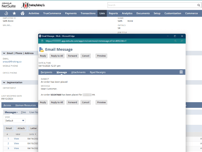NetSuite email message screenshot FireKing case study.