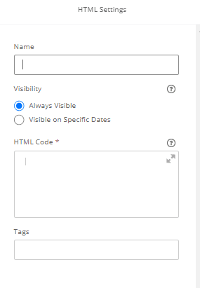 SMT HTML block settings page.
