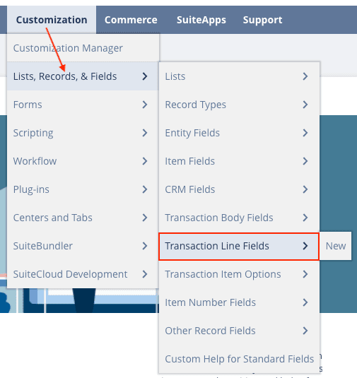 Transaction line fields navigations.