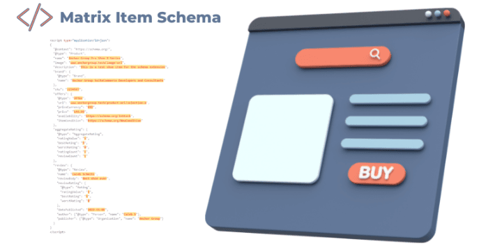 Illustration showing the matrix item schema and a search screen.