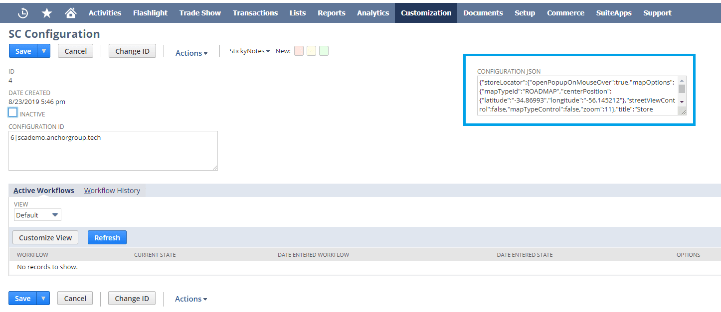 Configuration field location highlighted on the SC Configuration page.