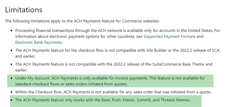 ACH limitations listed with some highlighted for extra significance.