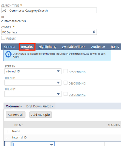 SuiteCommerce category search results tab.