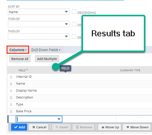 NetSuite results tab shown in columns.