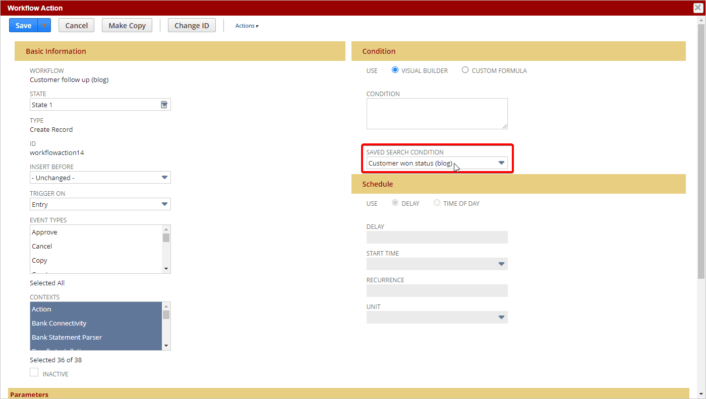 Select saved search condition.