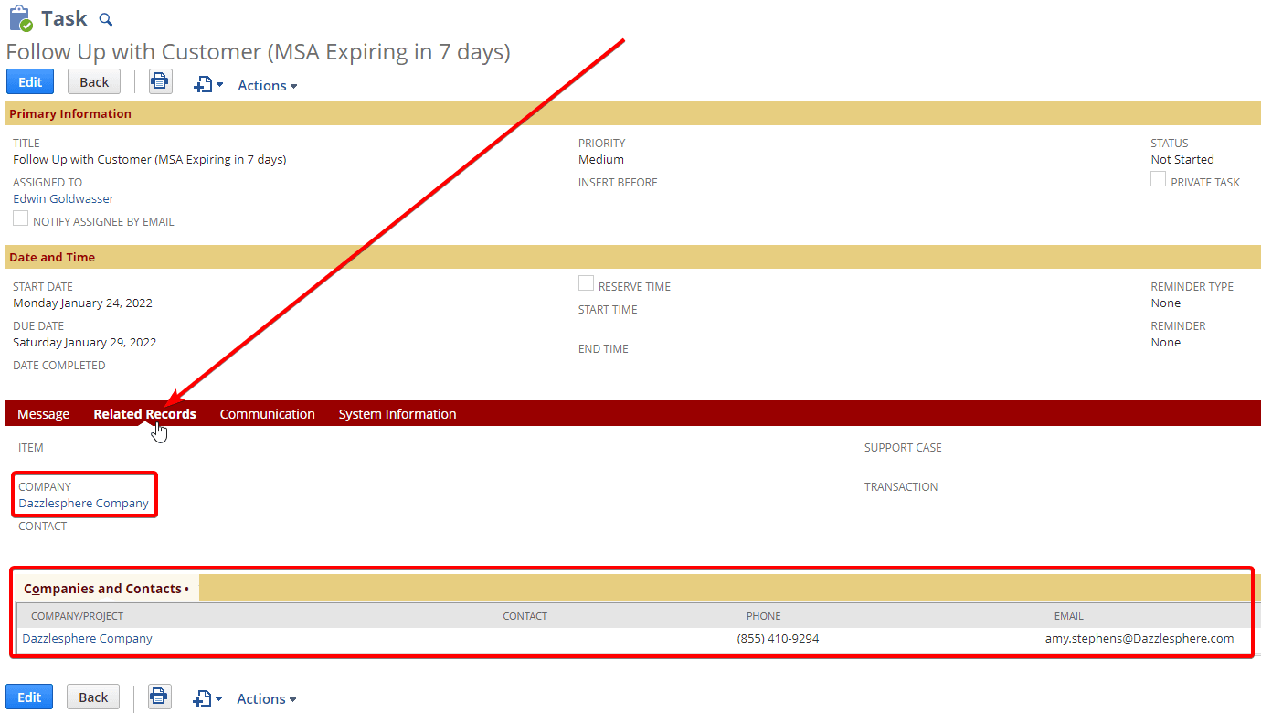 NetSuite task related records.