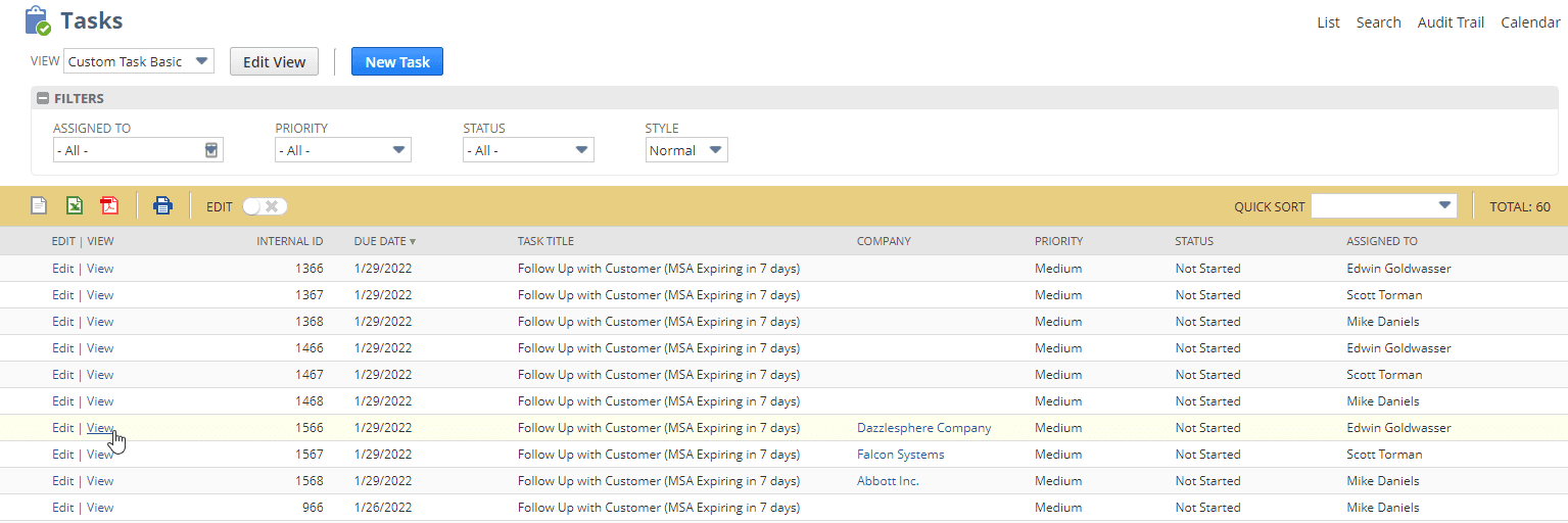NetSuite view task page.