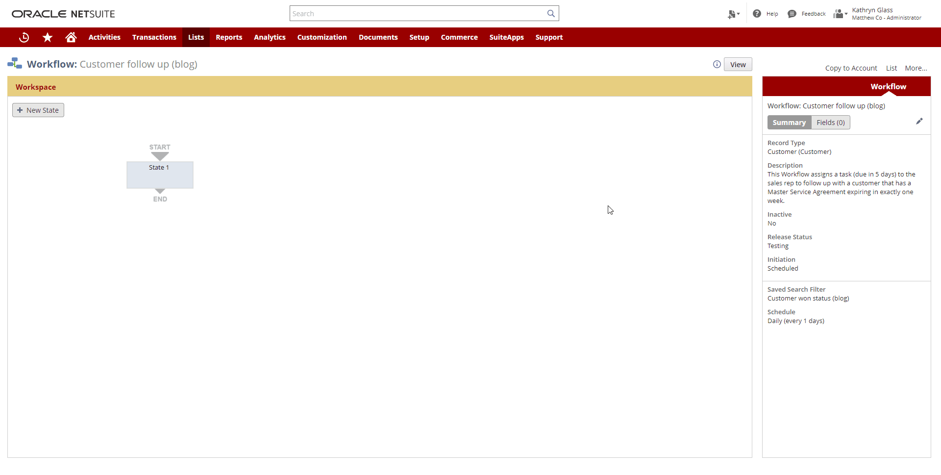Oracle NetSuite page workflow.