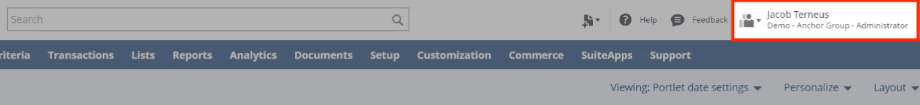 NetSuite account user role.